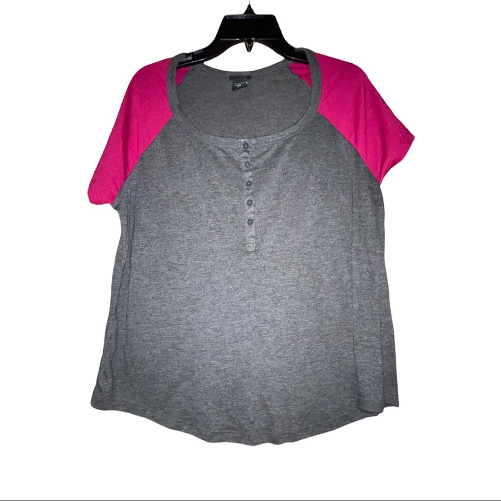 3 for $10 Bundle - Baseball grey t shirt with fuchsia sleeves.